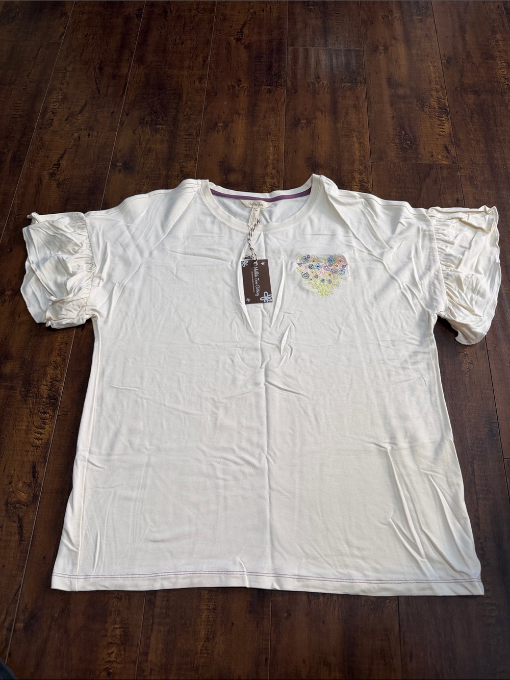 Matilda Jane Cream Short-Sleeve Ruffle Top with Floral Heart